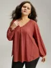 Keyhole Plicated Detail Lantern Sleeve T-shirt sold by Bloomchic