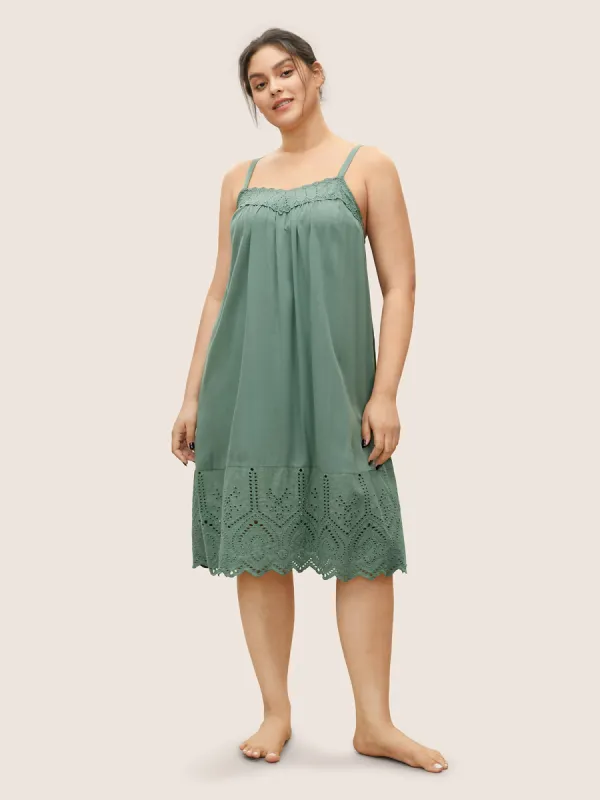 Plain Broderie Anglaise Adjustable Straps Sleep Dress sold by Bloomchic