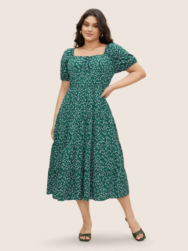 Ditsy Floral Tie Knot Gathered Dress sold by Bloomchic