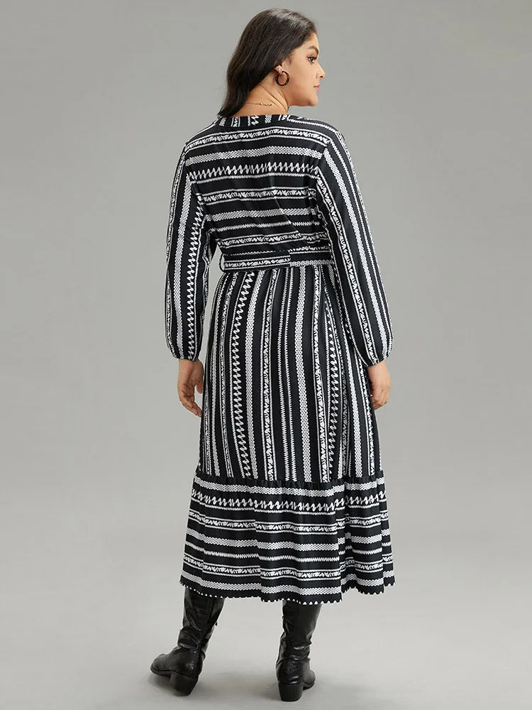 Striped Notched Belted Lantern Sleeve Dress sold by Bloomchic product image thumbnail 3