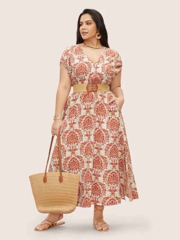Moroccan Print Shirred Slit Hem Dress sold by Bloomchic