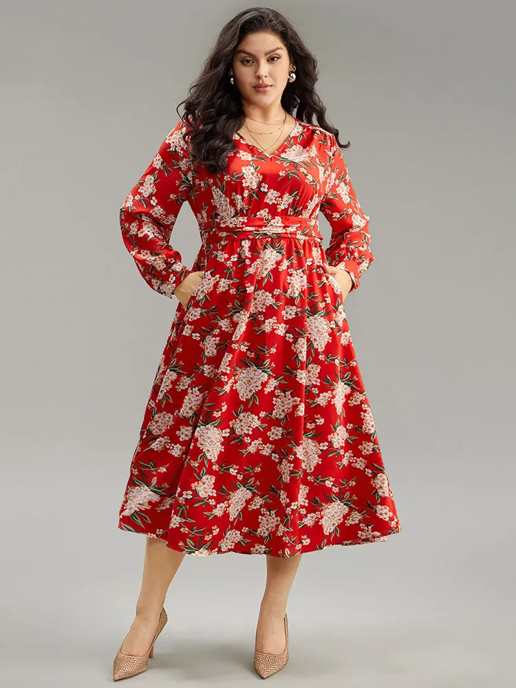 Floral Print Ruched Pocket Pleated Dress sold by Bloomchic product image thumbnail 5