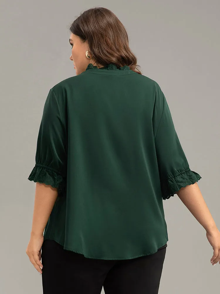 Solid Guipure Lace Button Up Curved Hem Blouse sold by Bloomchic product image thumbnail 5