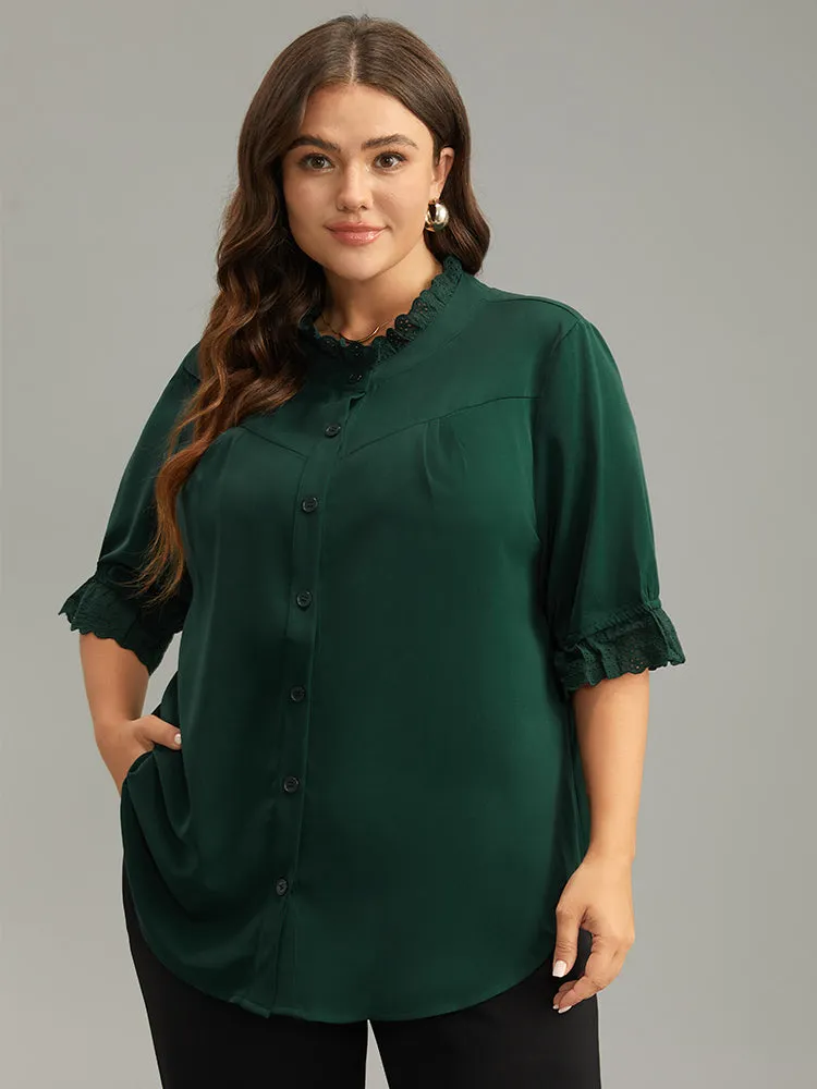 Solid Guipure Lace Button Up Curved Hem Blouse sold by Bloomchic product image thumbnail 2