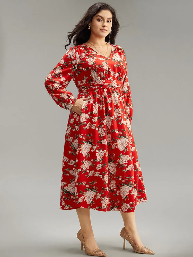 Floral Print Ruched Pocket Pleated Dress sold by Bloomchic product image thumbnail 3