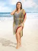 Contrast Striped Dolman Sleeve Split Side Swim Cover Up sold by Bloomchic