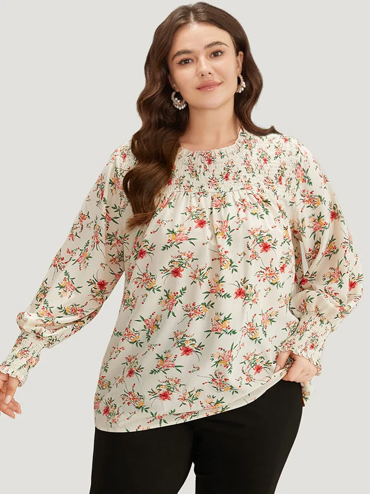 Floral Print Shirred Frill Trim Blouse sold by Bloomchic