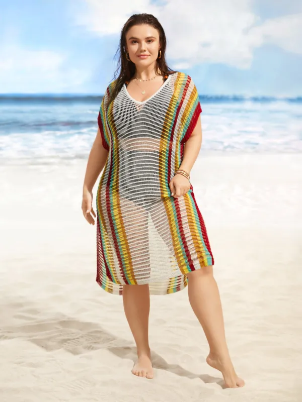 Contrast Striped Dolman Sleeve Split Side Swim Cover Up sold by Bloomchic