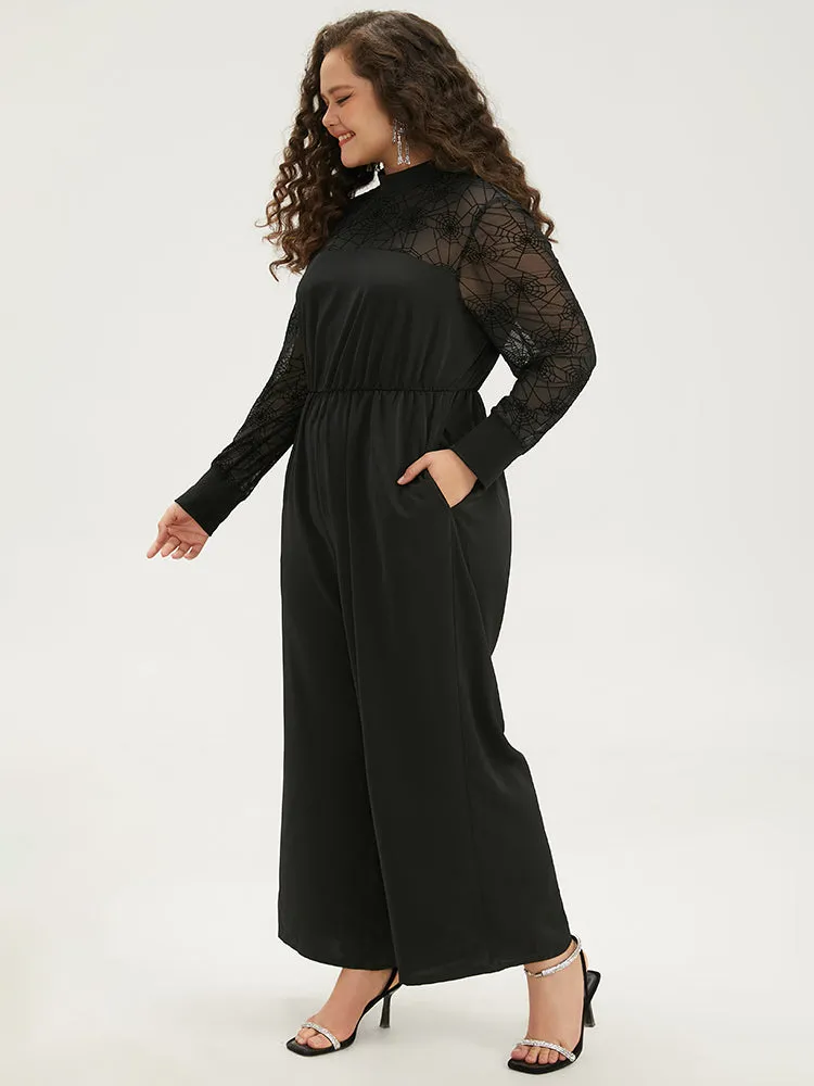 Halloween Anti-Wrinkle Spider Web Crochet Lace Mesh Jumpsuit sold by Bloomchic product image thumbnail 3