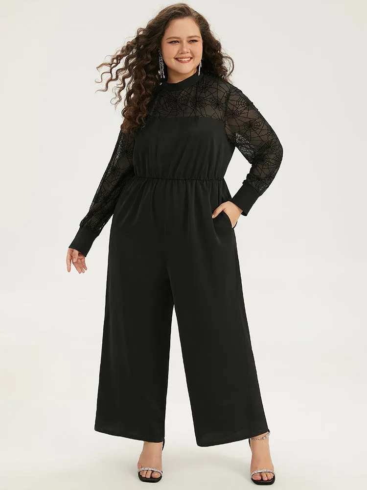 Halloween Anti-Wrinkle Spider Web Crochet Lace Mesh Jumpsuit sold by Bloomchic product image thumbnail 2