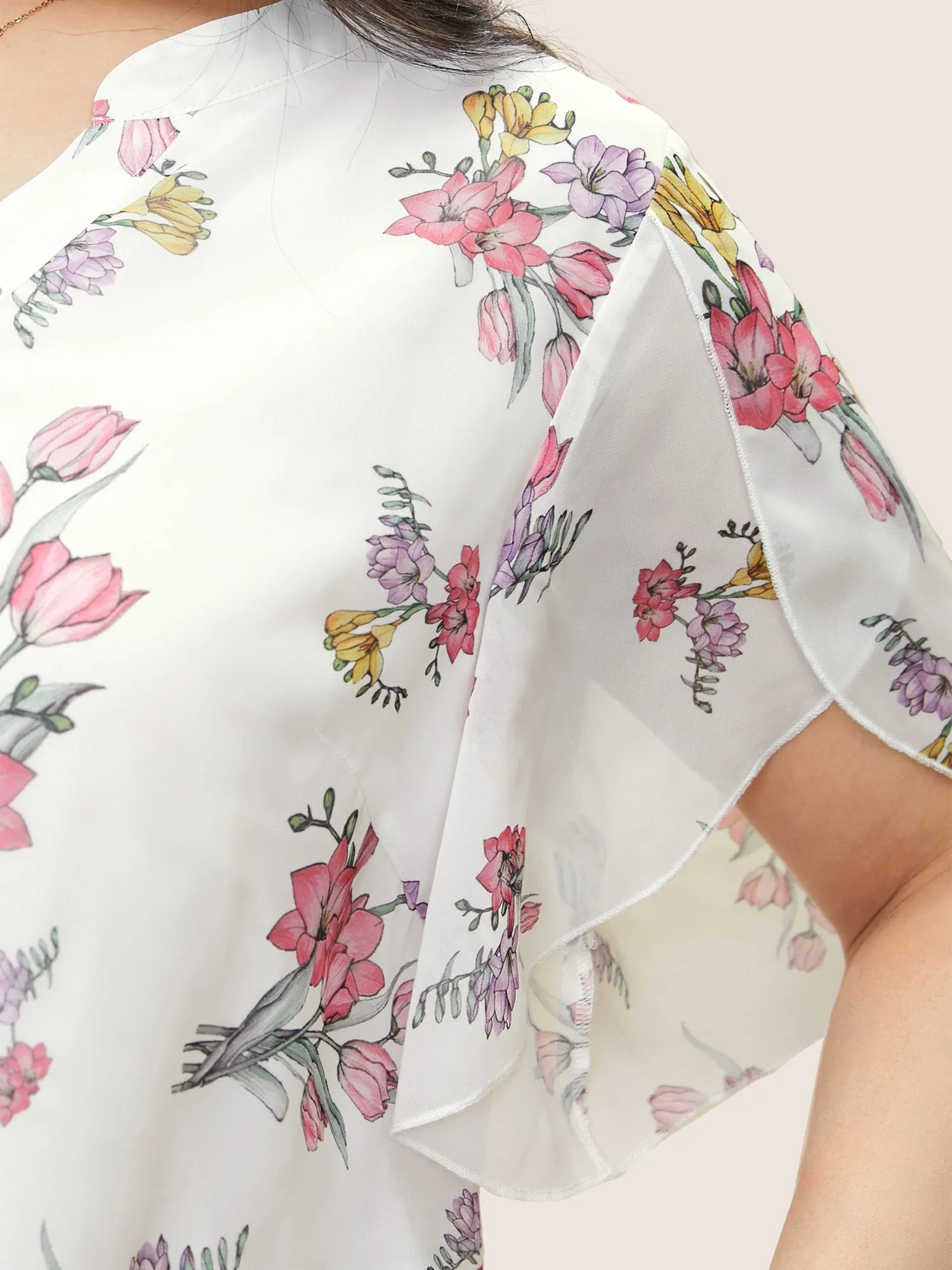 Floral Notched Mesh Petal Sleeve Blouse sold by Bloomchic product image thumbnail 4