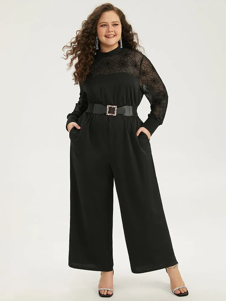 Halloween Anti-Wrinkle Spider Web Crochet Lace Mesh Jumpsuit sold by Bloomchic
