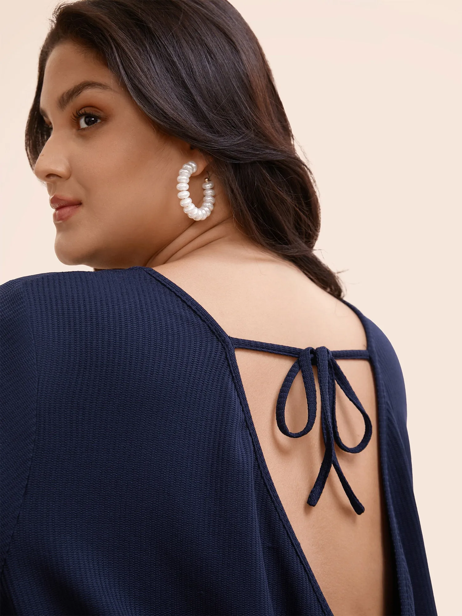 Solid Round Neck Backless Tie Knot T-shirt sold by Bloomchic product image thumbnail 5