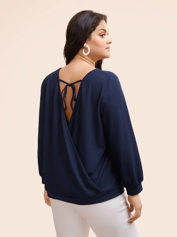Solid Round Neck Backless Tie Knot T-shirt sold by Bloomchic