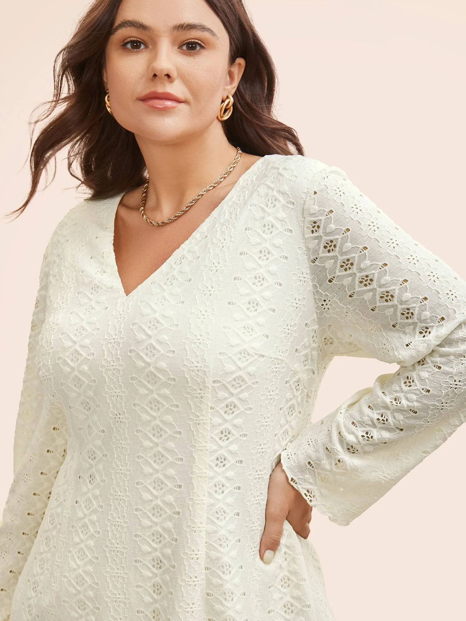 Solid V Neck Broderie Anglaise Dress sold by Bloomchic product image thumbnail 4