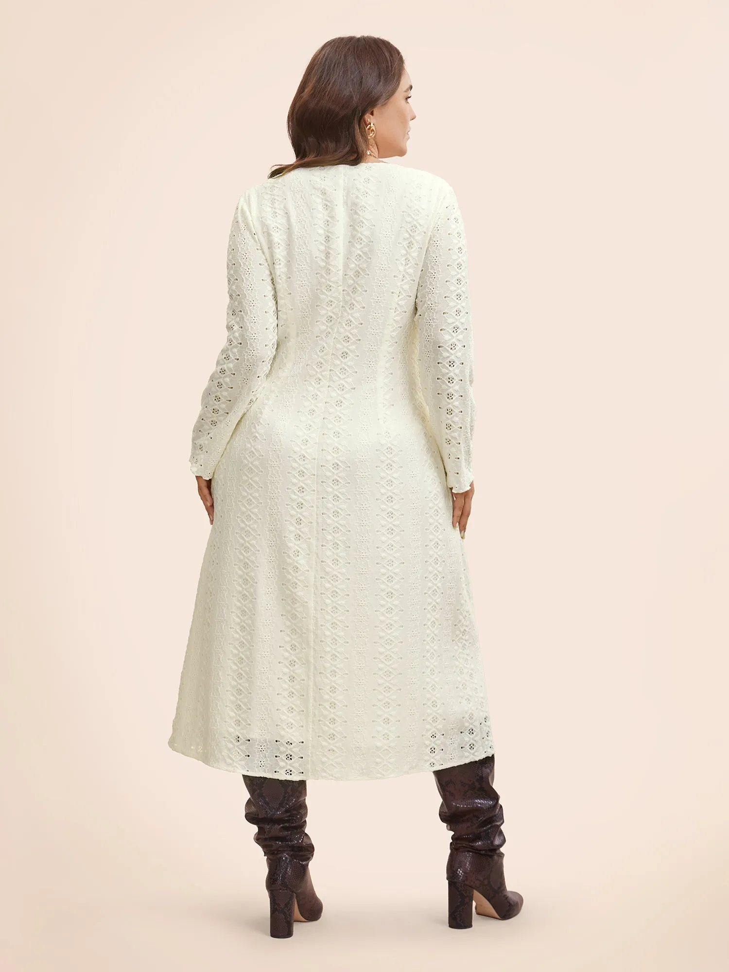 Solid V Neck Broderie Anglaise Dress sold by Bloomchic product image thumbnail 3