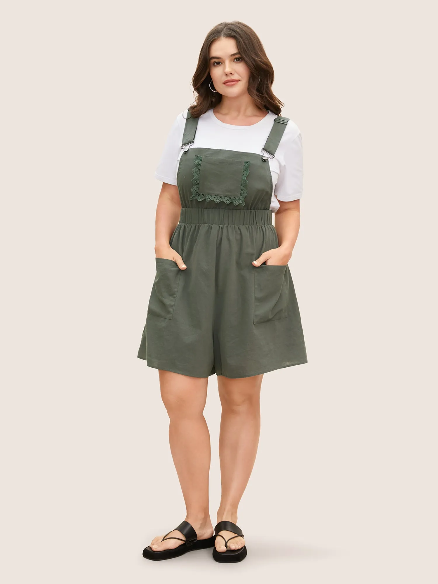 Lace Patchwork Patched Pocket Loose Romper sold by Bloomchic product image thumbnail 2