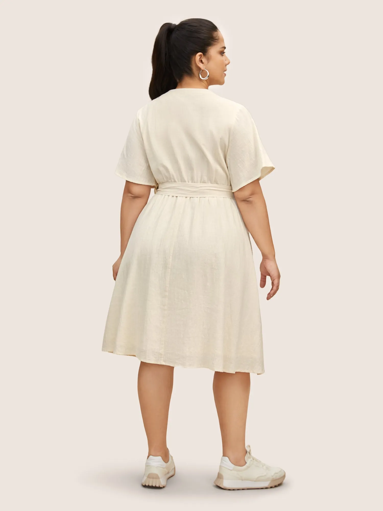 Notched Collar Plain Button Detail Belted Dress sold by Bloomchic product image thumbnail 3