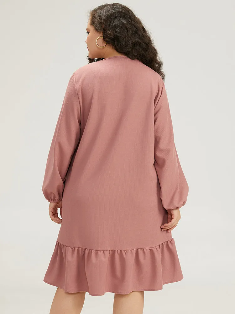 Plain Waffle Knit Pleated Texture Ruffle Hem Dress sold by Bloomchic product image thumbnail 4