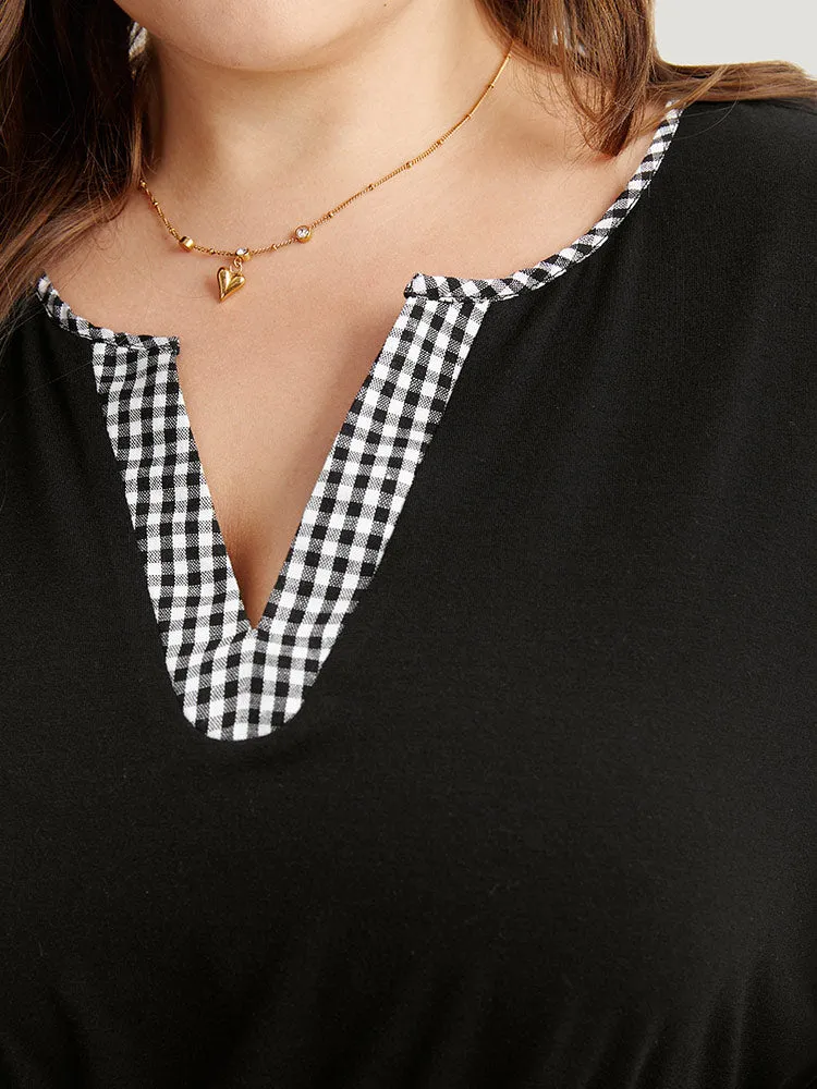 Notched Drawstring Gingham Patchwor Dress sold by Bloomchic product image thumbnail 4