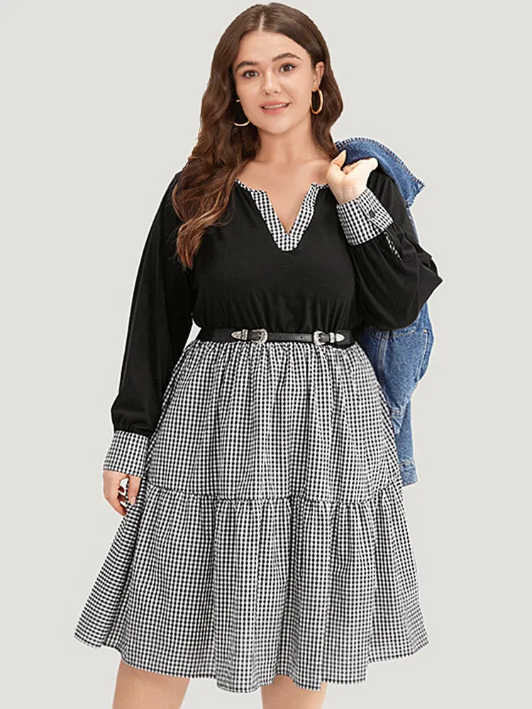 Notched Drawstring Gingham Patchwor Dress sold by Bloomchic product image thumbnail 2