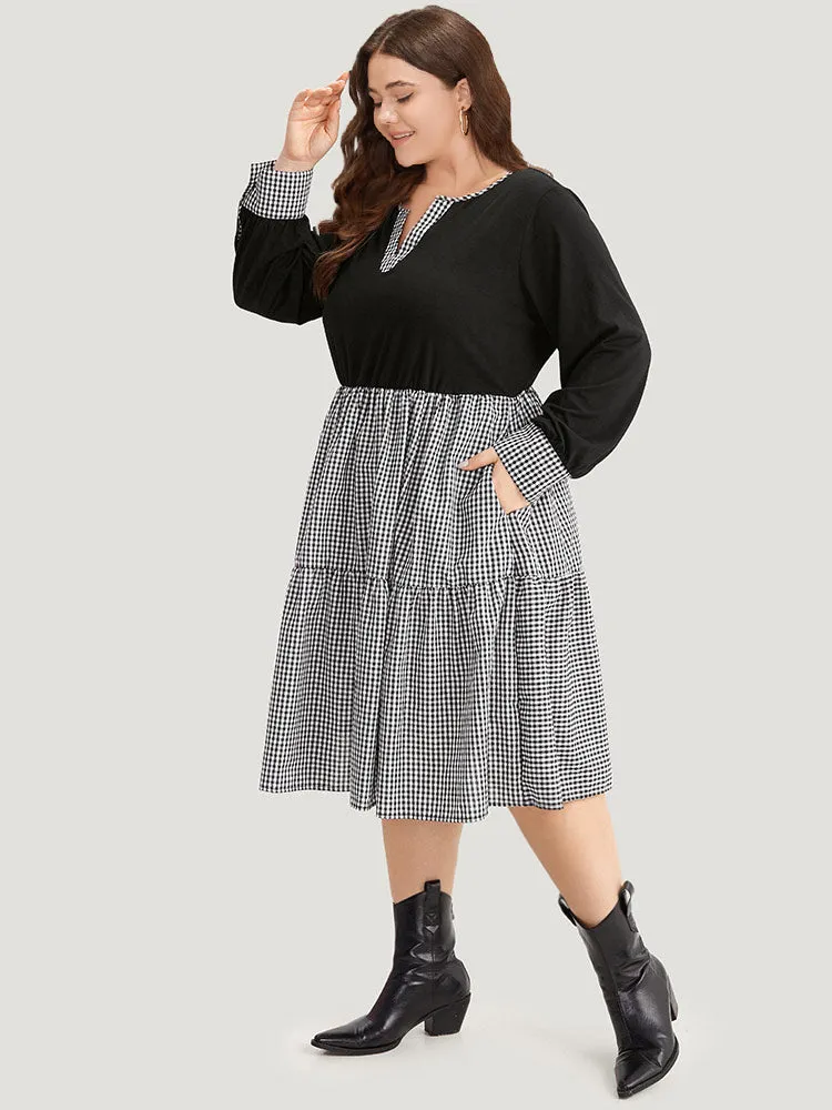 Notched Drawstring Gingham Patchwor Dress sold by Bloomchic product image thumbnail 3