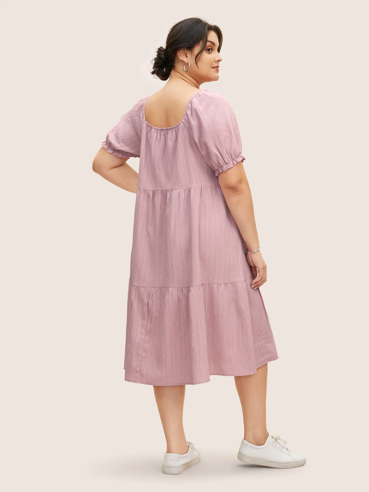 Square Neck Textured Ruffle Layered Hem Dress sold by Bloomchic product image thumbnail 3