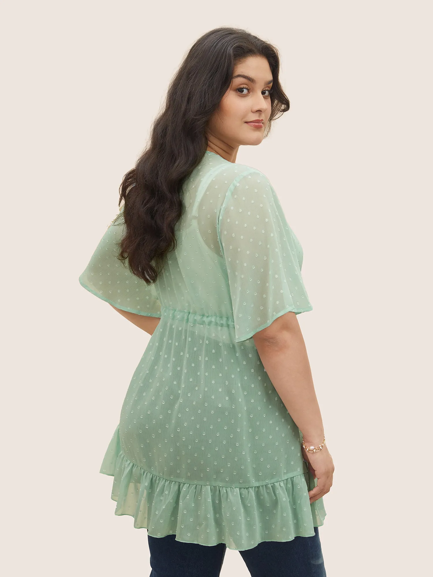 Plisse Drawstring See Through Patchwork Ruffles Kimono sold by Bloomchic product image thumbnail 3