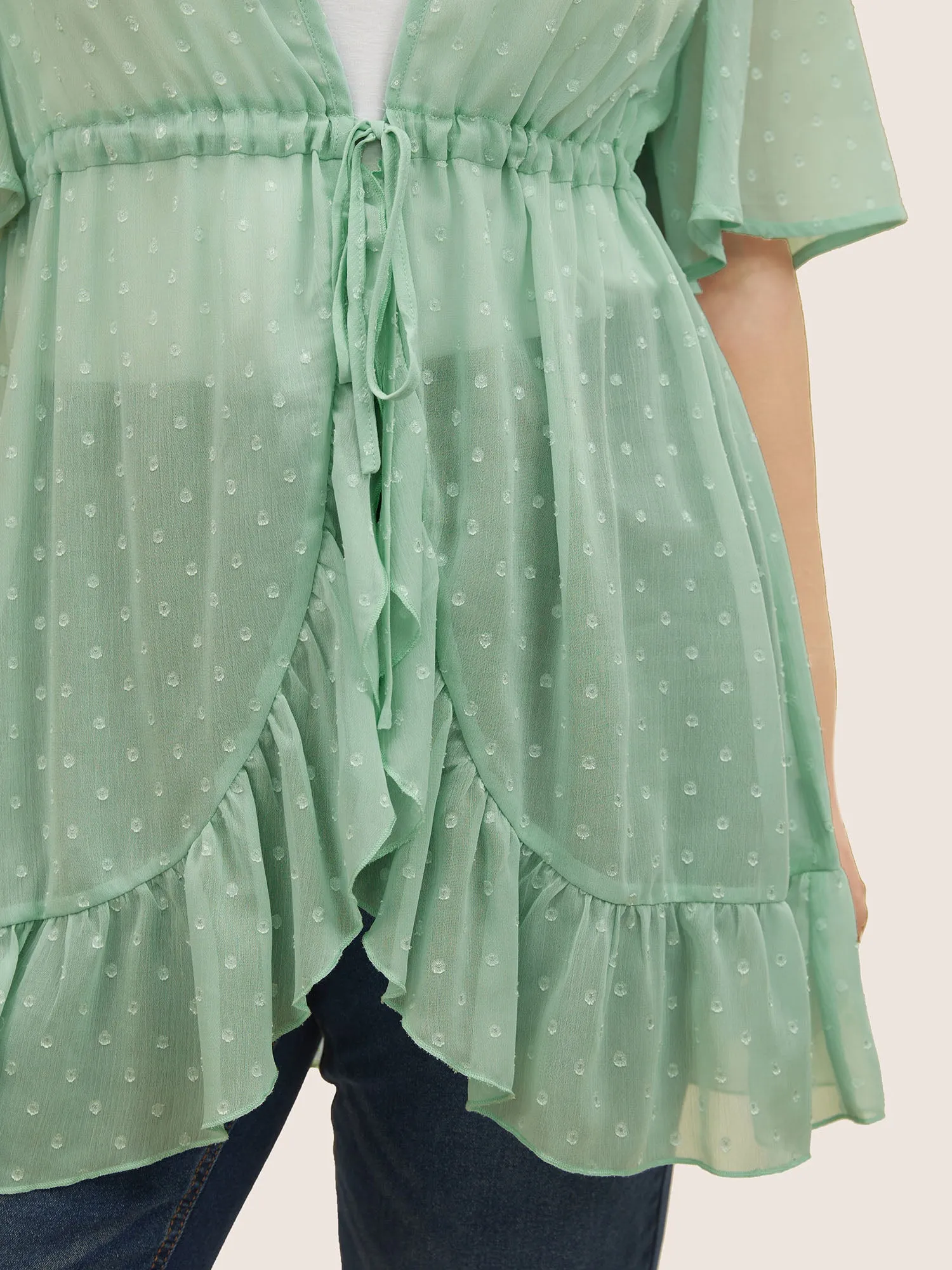 Plisse Drawstring See Through Patchwork Ruffles Kimono sold by Bloomchic product image thumbnail 4