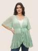 Plisse Drawstring See Through Patchwork Ruffles Kimono sold by Bloomchic