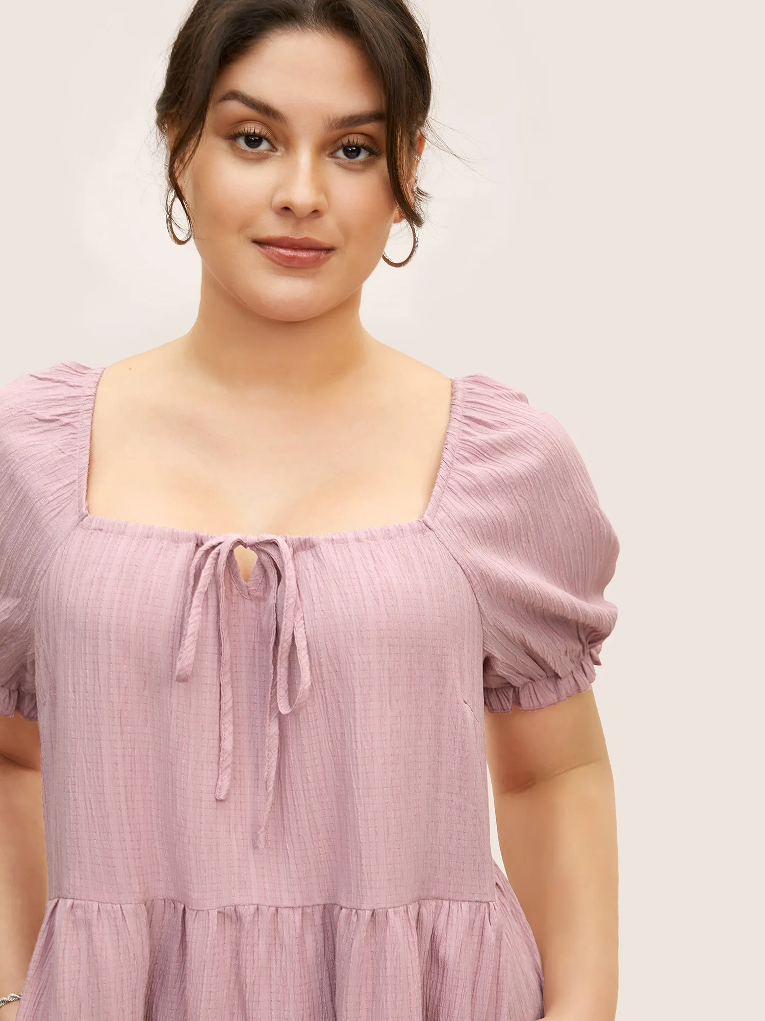 Square Neck Textured Ruffle Layered Hem Dress sold by Bloomchic product image thumbnail 4