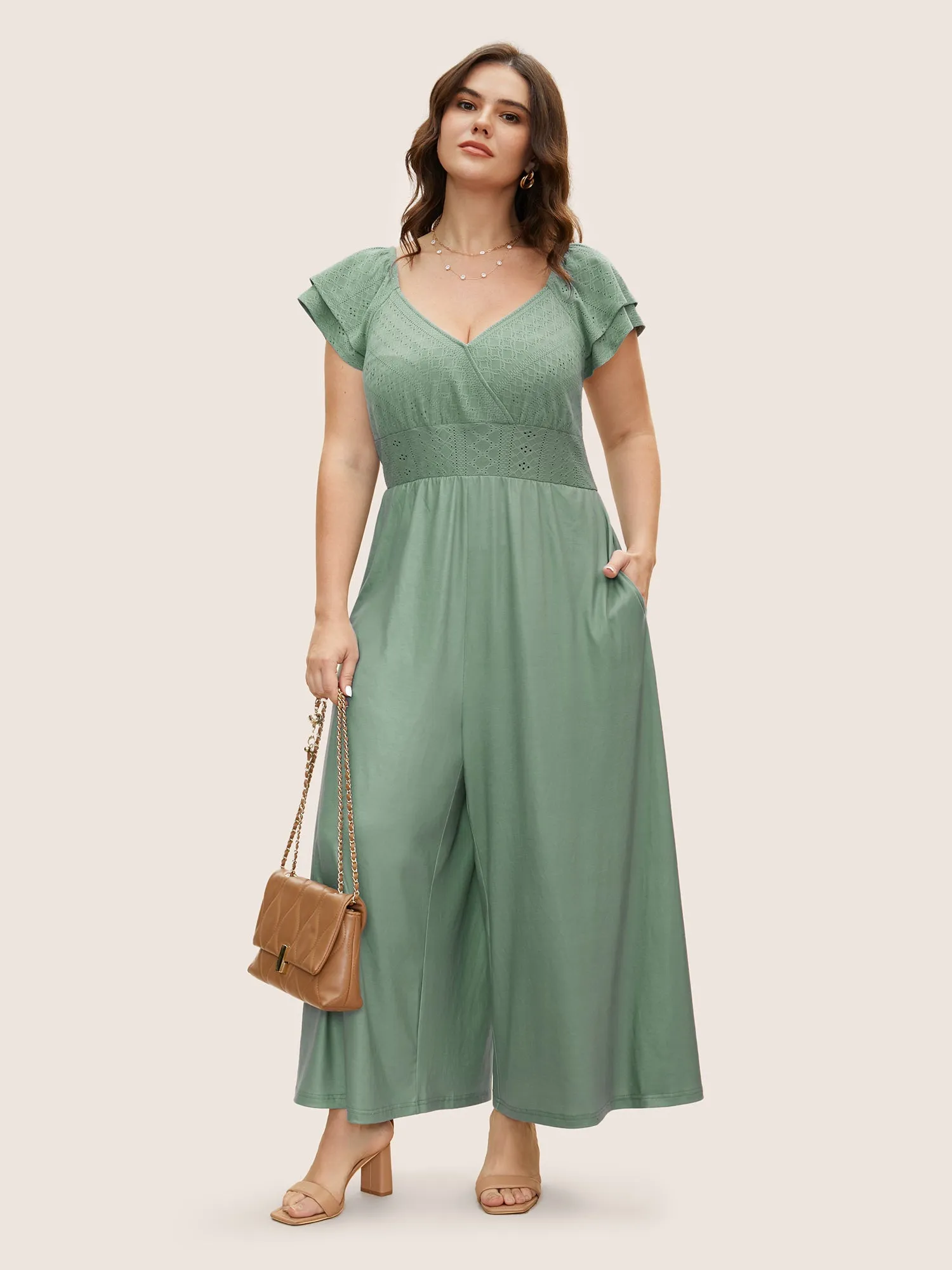 Eyelet Embroidery Tiered Ruffle Trim Jumpsuit sold by Bloomchic product image thumbnail 3
