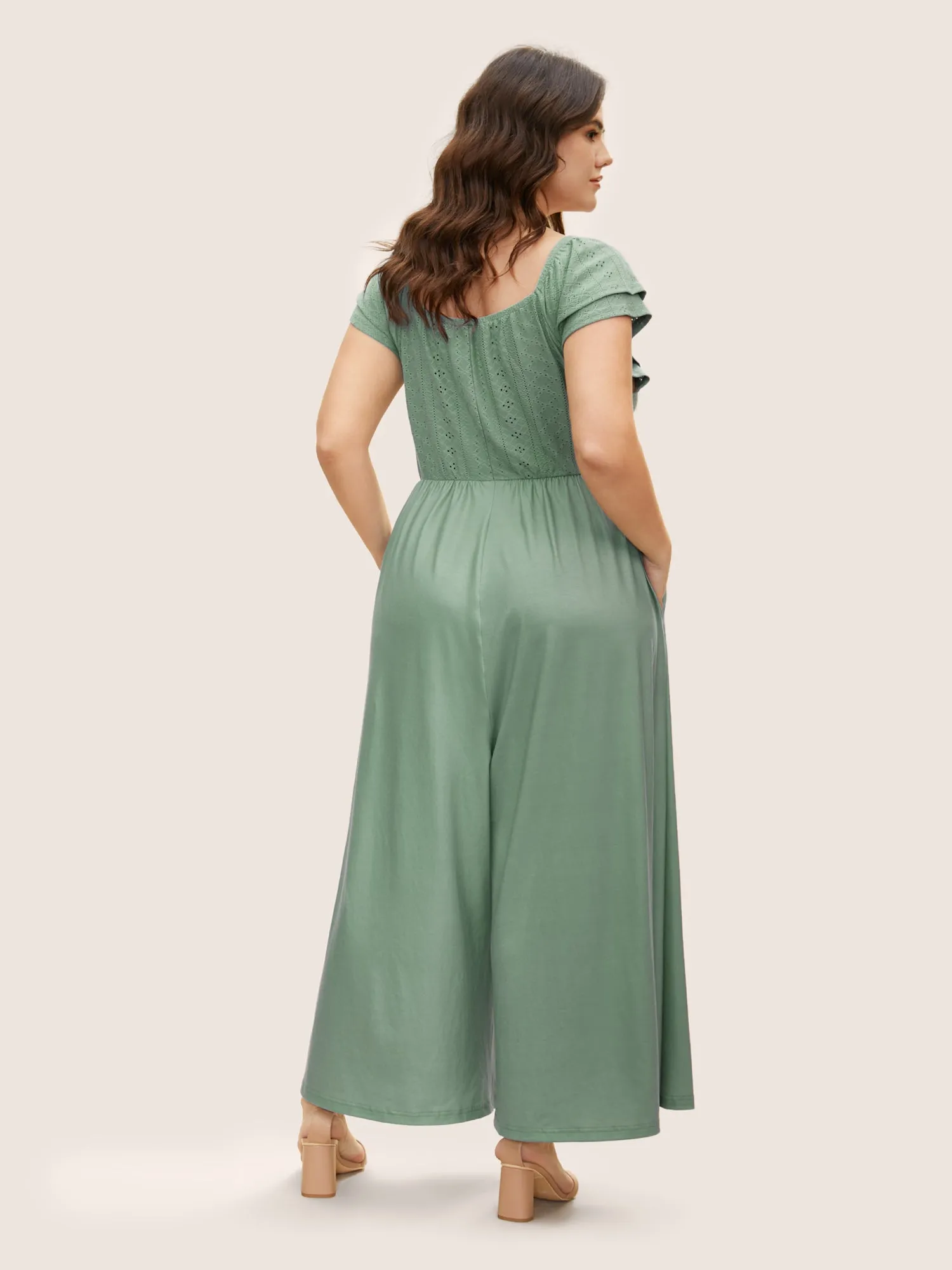 Eyelet Embroidery Tiered Ruffle Trim Jumpsuit sold by Bloomchic product image thumbnail 4