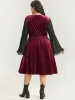 Halloween Two Tone Velvet Ruched Lace Panel Bell Sleeve Dress sold by Bloomchic