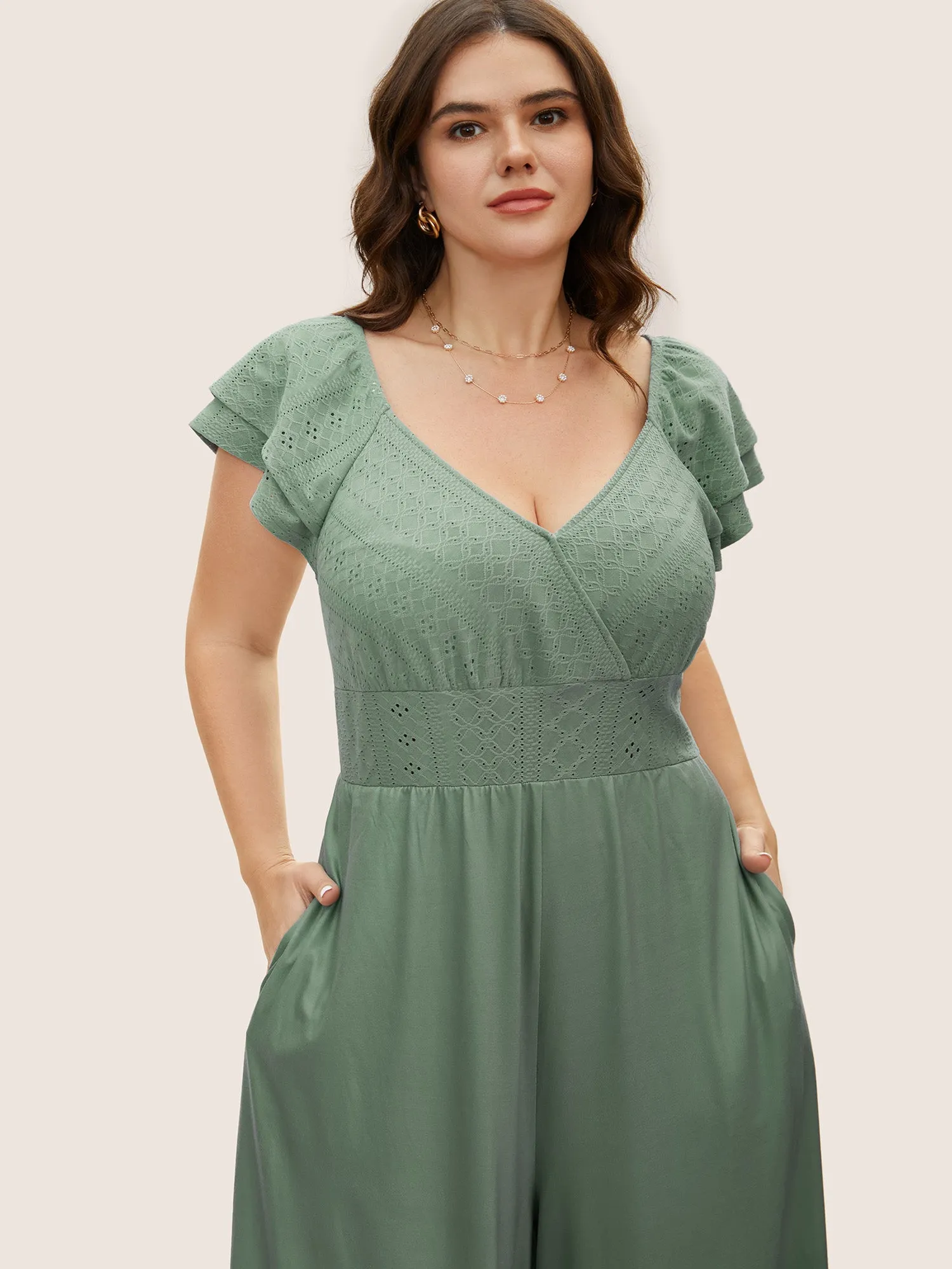 Eyelet Embroidery Tiered Ruffle Trim Jumpsuit sold by Bloomchic product image thumbnail 2