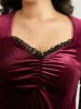 Halloween Two Tone Velvet Ruched Lace Panel Bell Sleeve Dress sold by Bloomchic