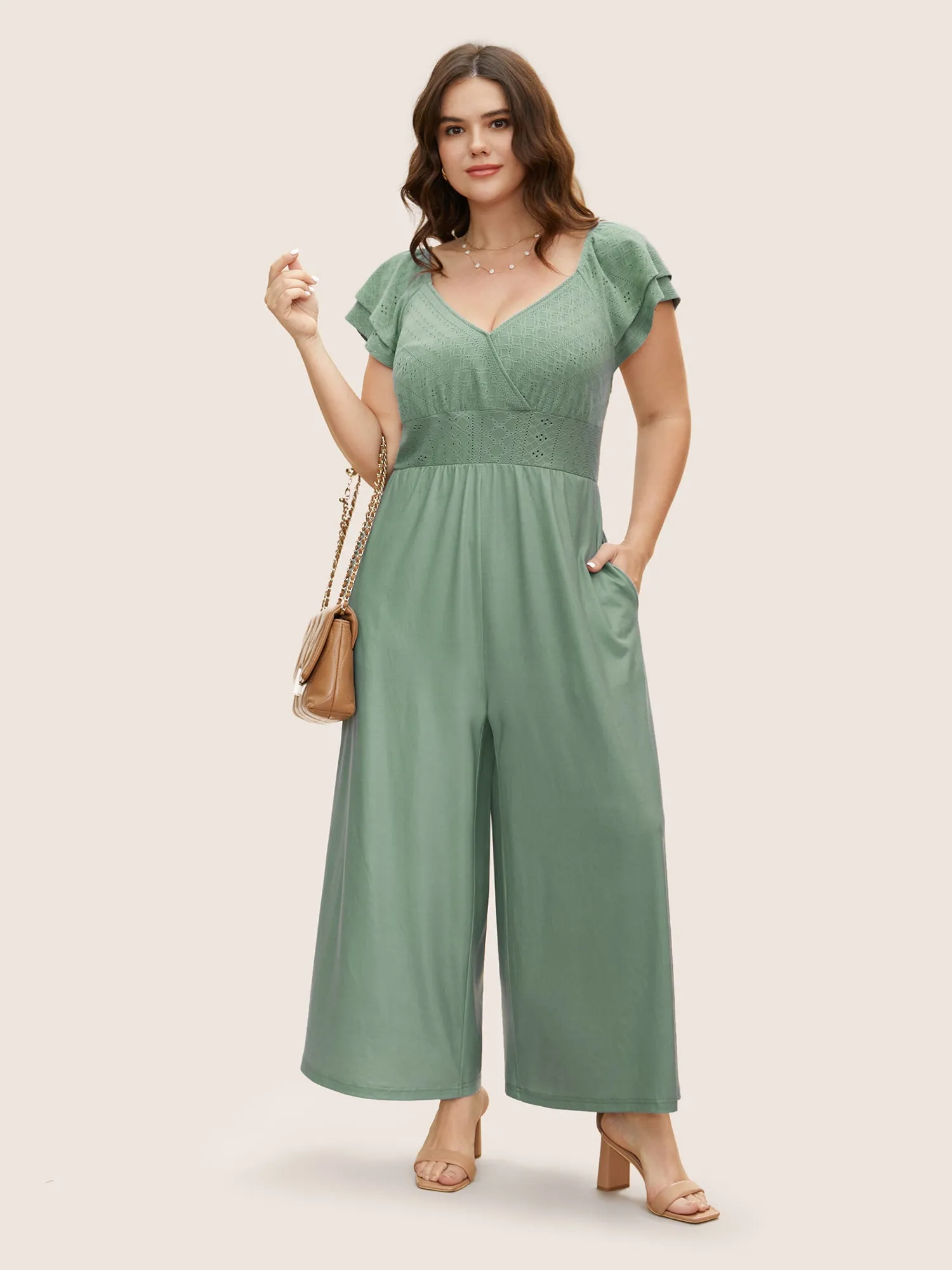 Eyelet Embroidery Tiered Ruffle Trim Jumpsuit sold by Bloomchic
