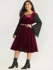 Halloween Two Tone Velvet Ruched Lace Panel Bell Sleeve Dress sold by Bloomchic