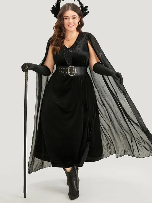 Halloween Glitter Detail Patchwork Dress With Cape sold by Bloomchic