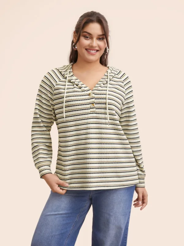 Striped Texture Raglan Sleeve Hooded T-shirt sold by Bloomchic