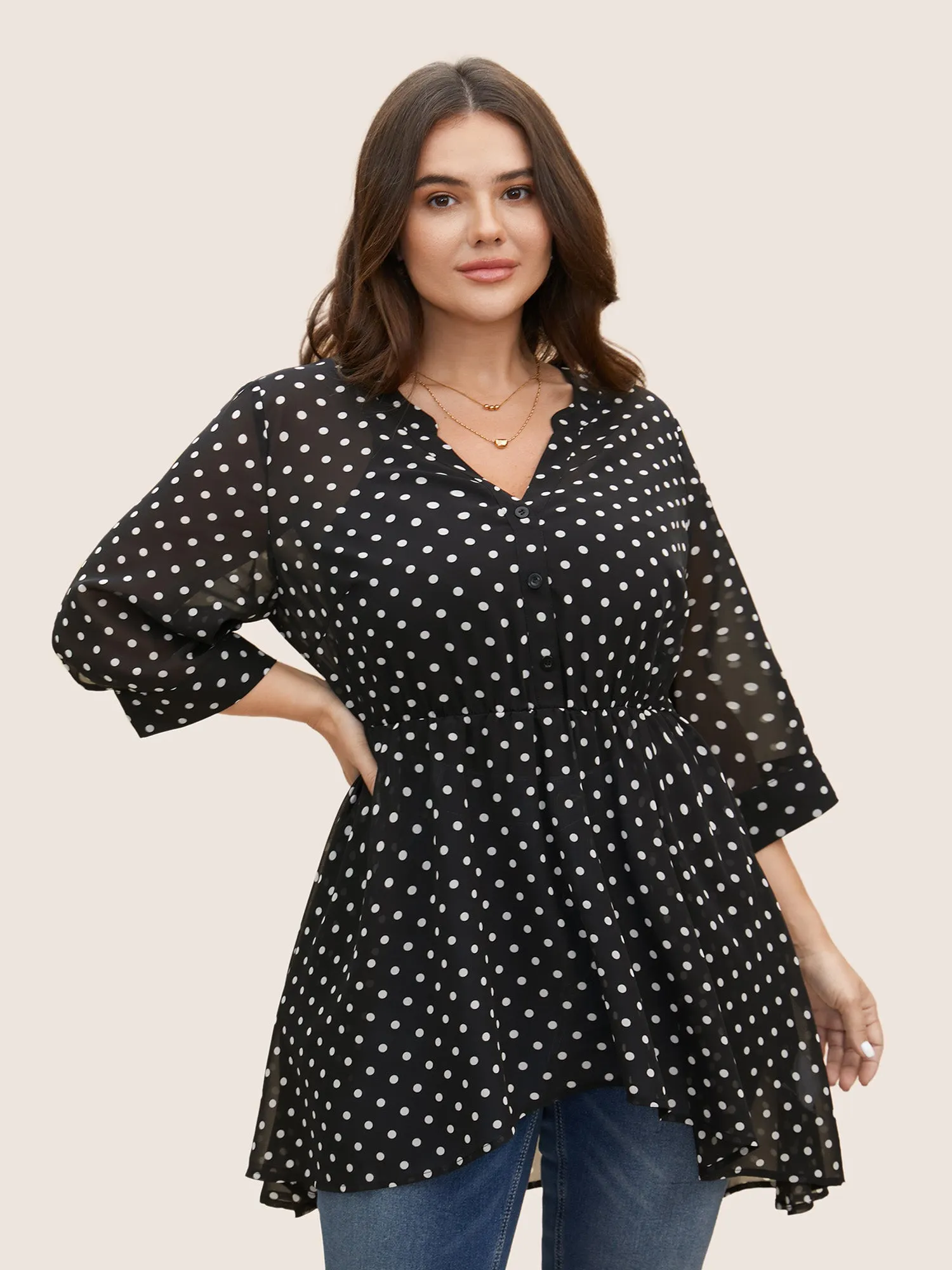Chiffon Polka Dot Button Detail Blouse sold by Bloomchic product image thumbnail 2