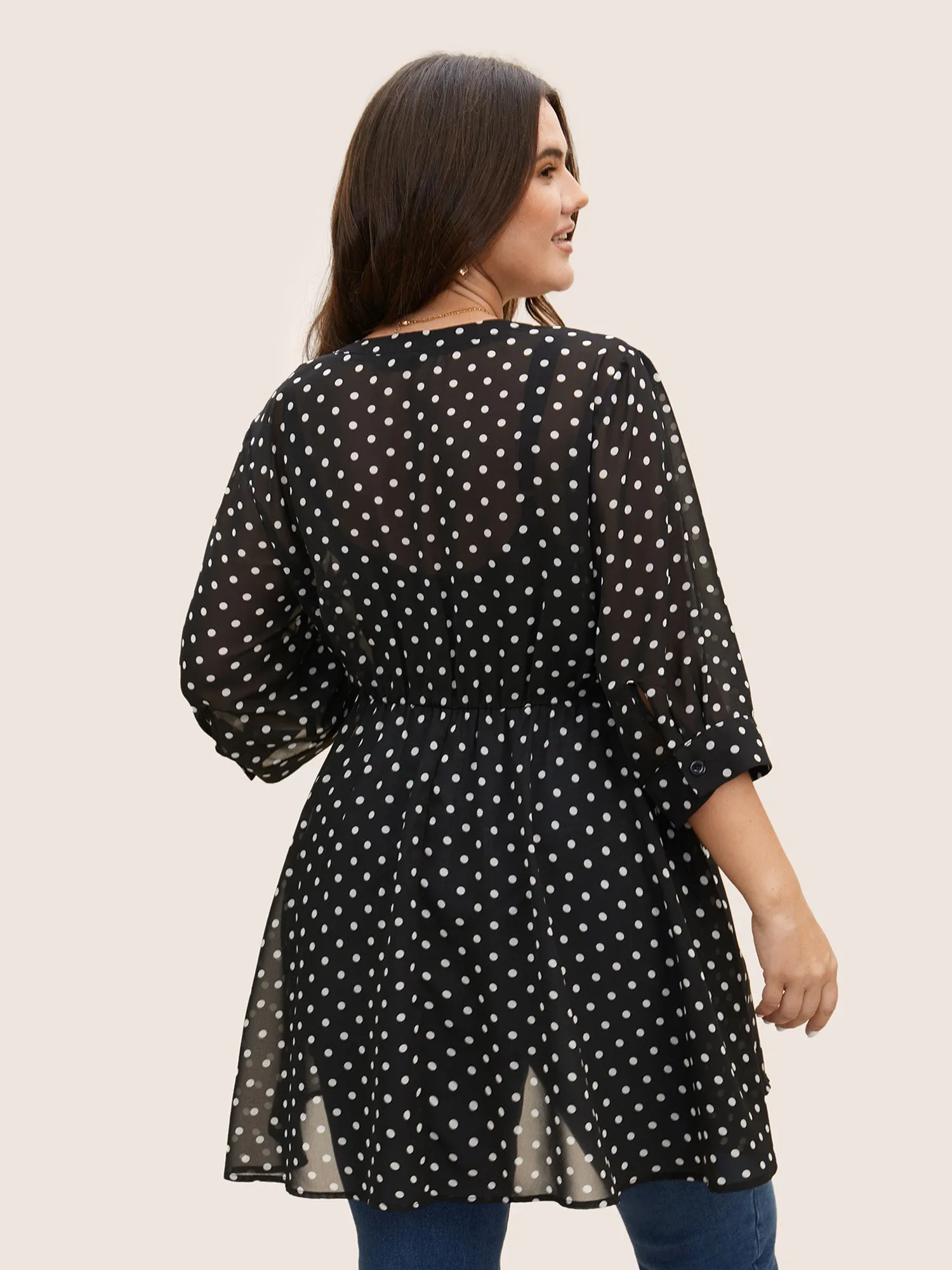 Chiffon Polka Dot Button Detail Blouse sold by Bloomchic product image thumbnail 5