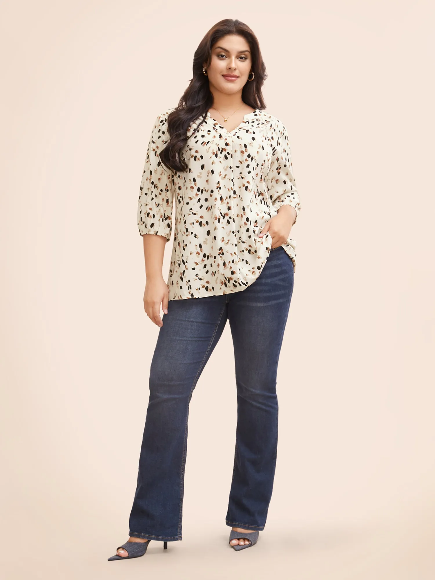 Allover Print Notched Lantern Sleeve Blouse sold by Bloomchic product image thumbnail 2