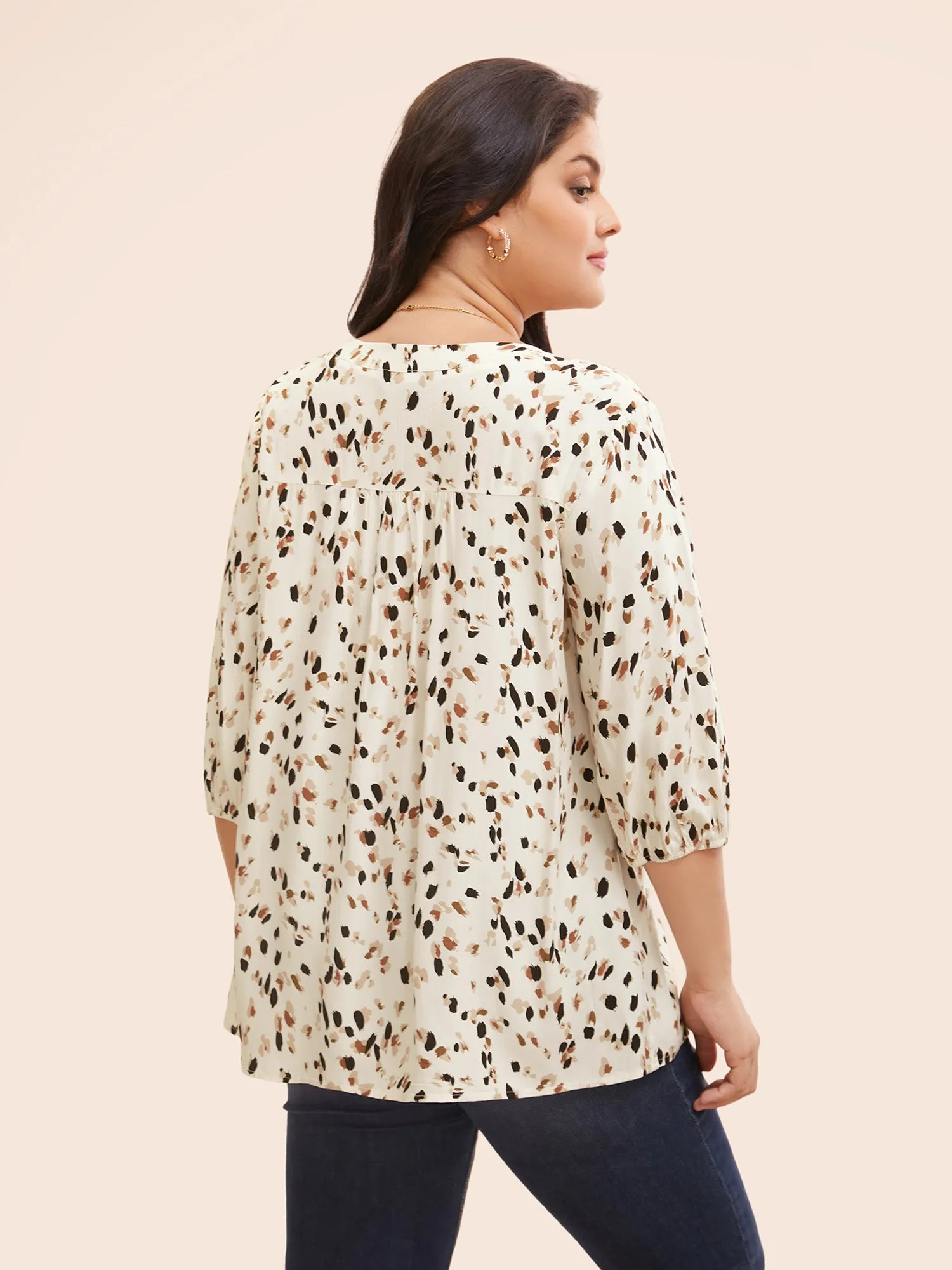 Allover Print Notched Lantern Sleeve Blouse sold by Bloomchic product image thumbnail 4