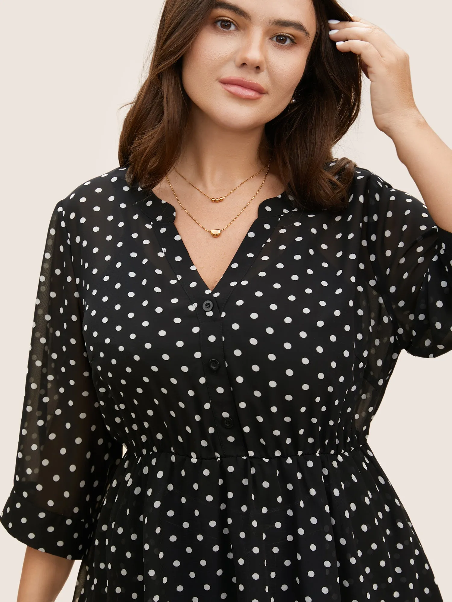 Chiffon Polka Dot Button Detail Blouse sold by Bloomchic product image thumbnail 4