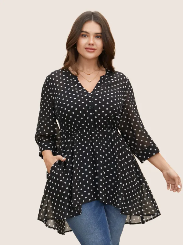 Chiffon Polka Dot Button Detail Blouse sold by Bloomchic