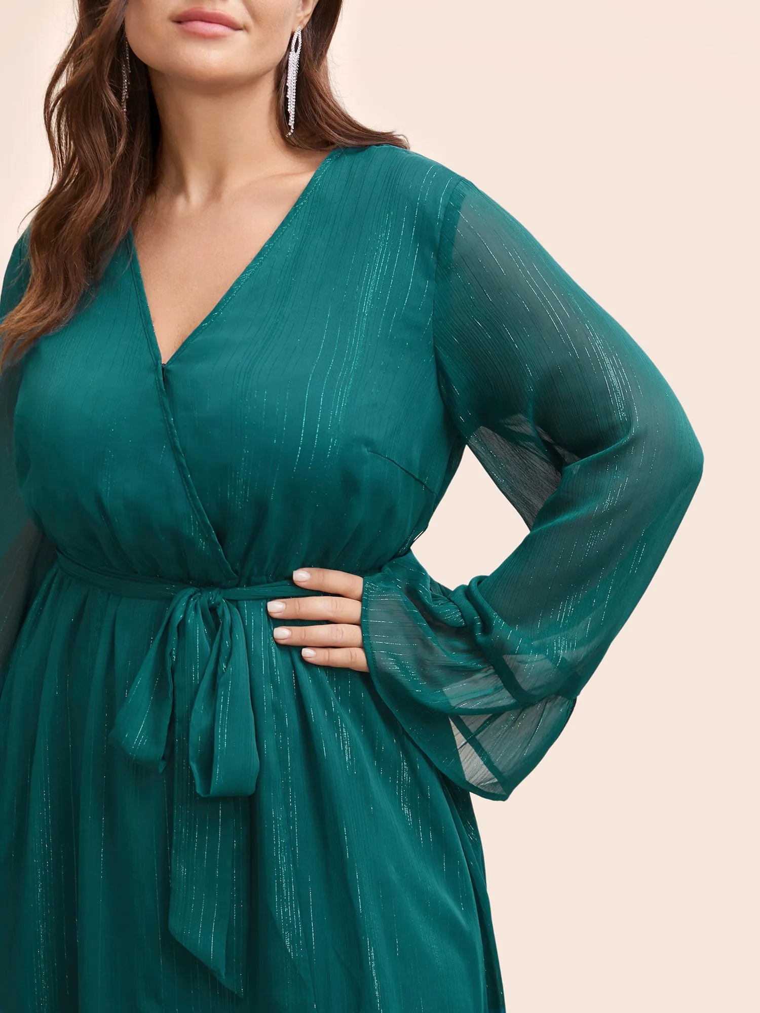 Chiffon Overlap Collar Split Hem Dress sold by Bloomchic product image thumbnail 4