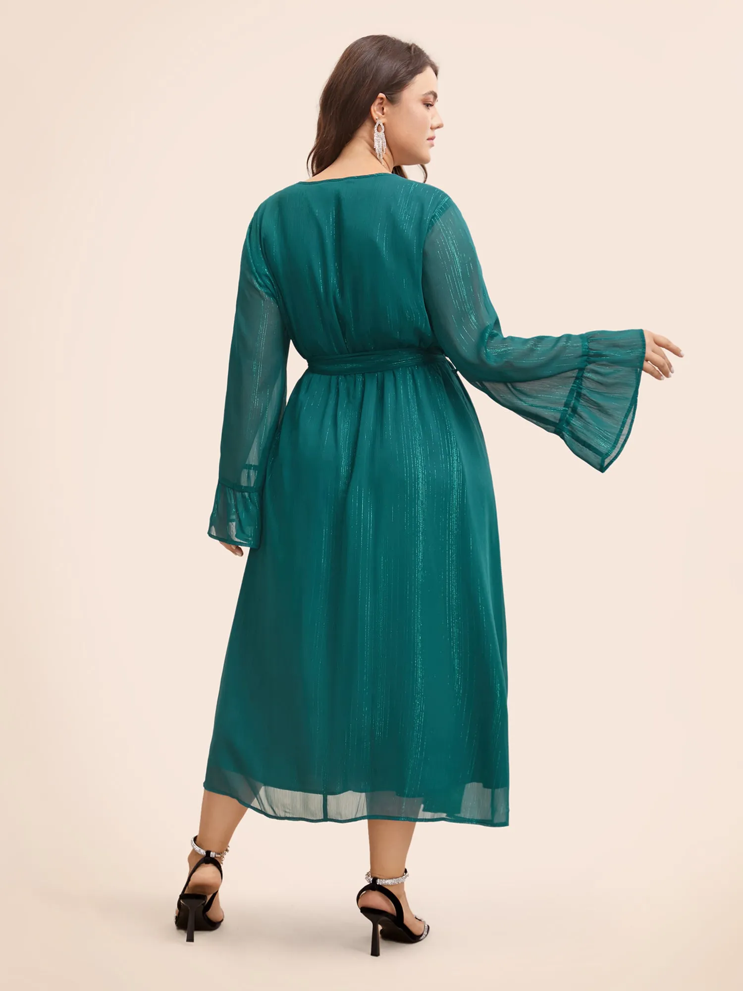 Chiffon Overlap Collar Split Hem Dress sold by Bloomchic product image thumbnail 3
