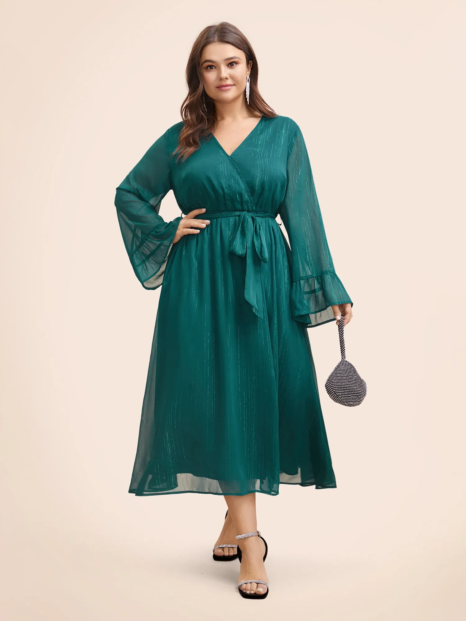 Chiffon Overlap Collar Split Hem Dress sold by Bloomchic product image thumbnail 2