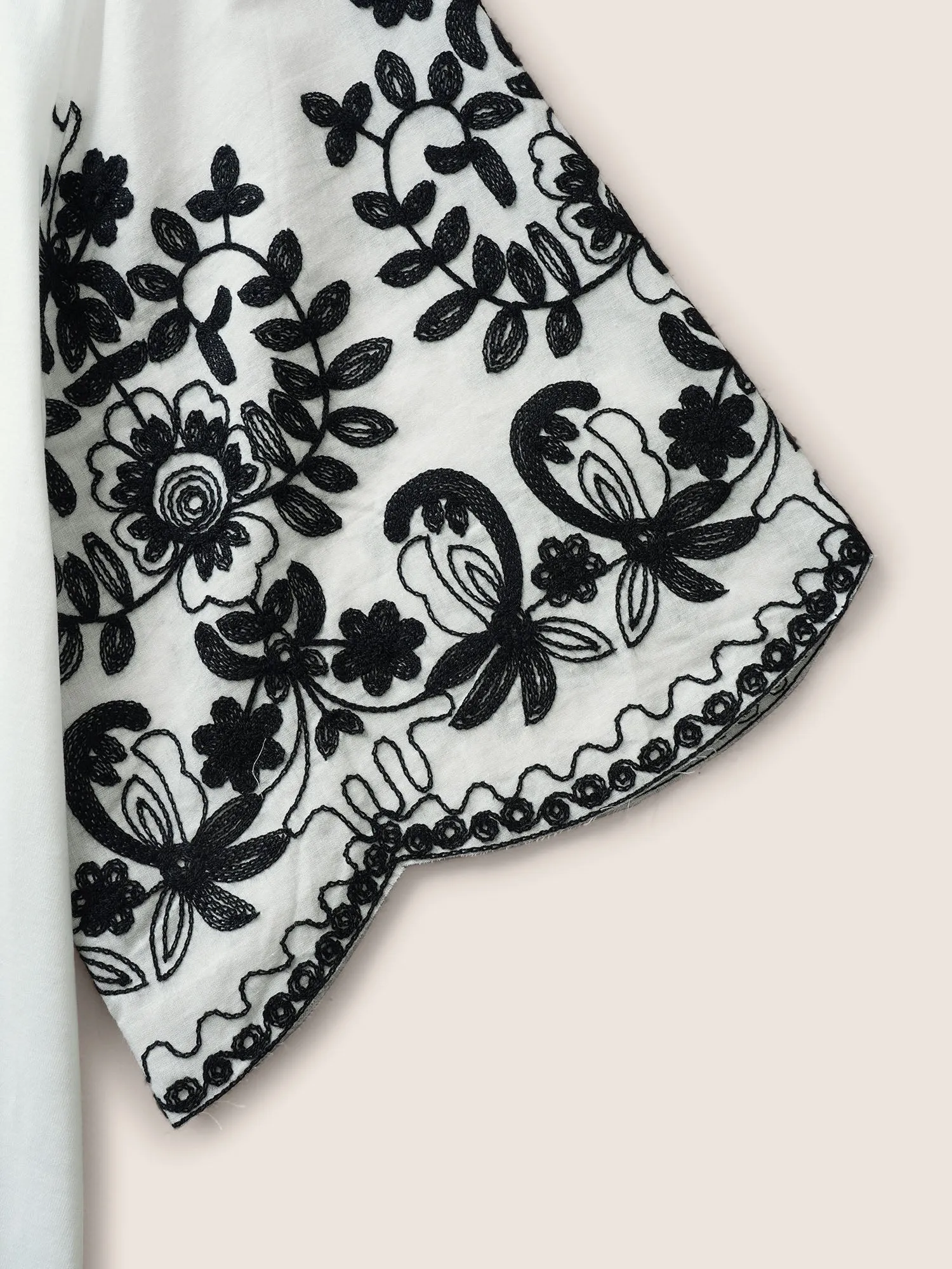 Round Neck Floral Embroidered Scalloped Trim T-shirt sold by Bloomchic product image thumbnail 5